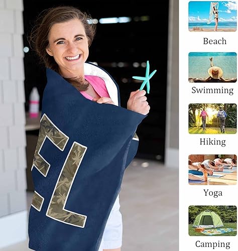 Miniatura 4 de YESCUSTOM Toallas de playa tropicales con nombre personalizado, toalla de baño personalizada para adultos, niños y niñas, microfibra absorbente de