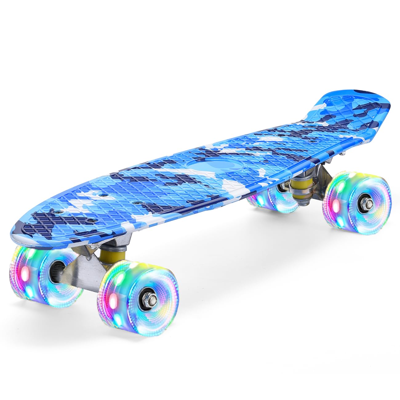 ERNAN 22 inch Skateboards for Kids,Cruiser Skateboard,Skateboards for Kids Teens Adults & Beginners, PU LED Flashing Wheels with All-in-One Skate T-Tool (Blues) — image 1