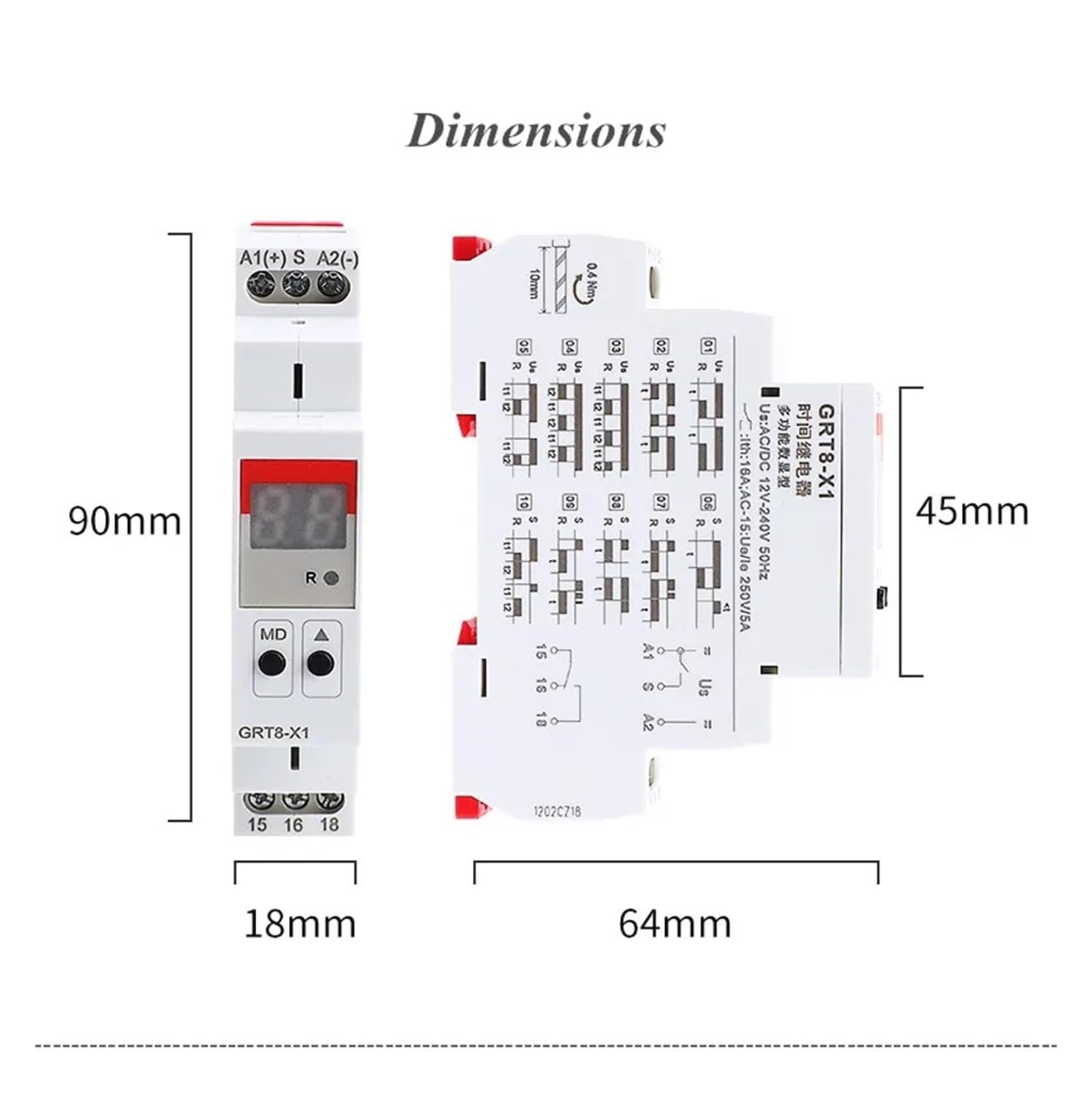 GRT8-X Digitalanzeige Multifunktions-Zeitrelais 16A mit 20 Funktionsauswahlen AC DC 12V 24V 220V 230V(GRT8-X1 AC230V)