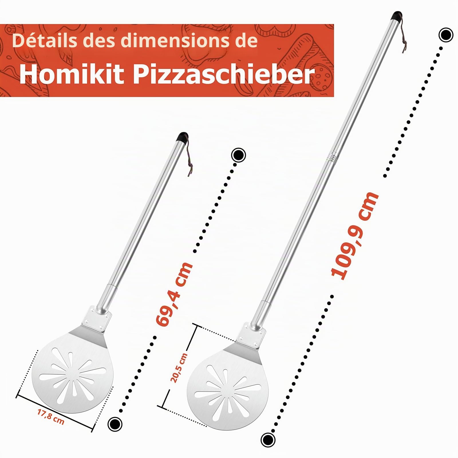 Homikit Pelle à pizza ronde en acier inoxydable (1,17,8 cm)