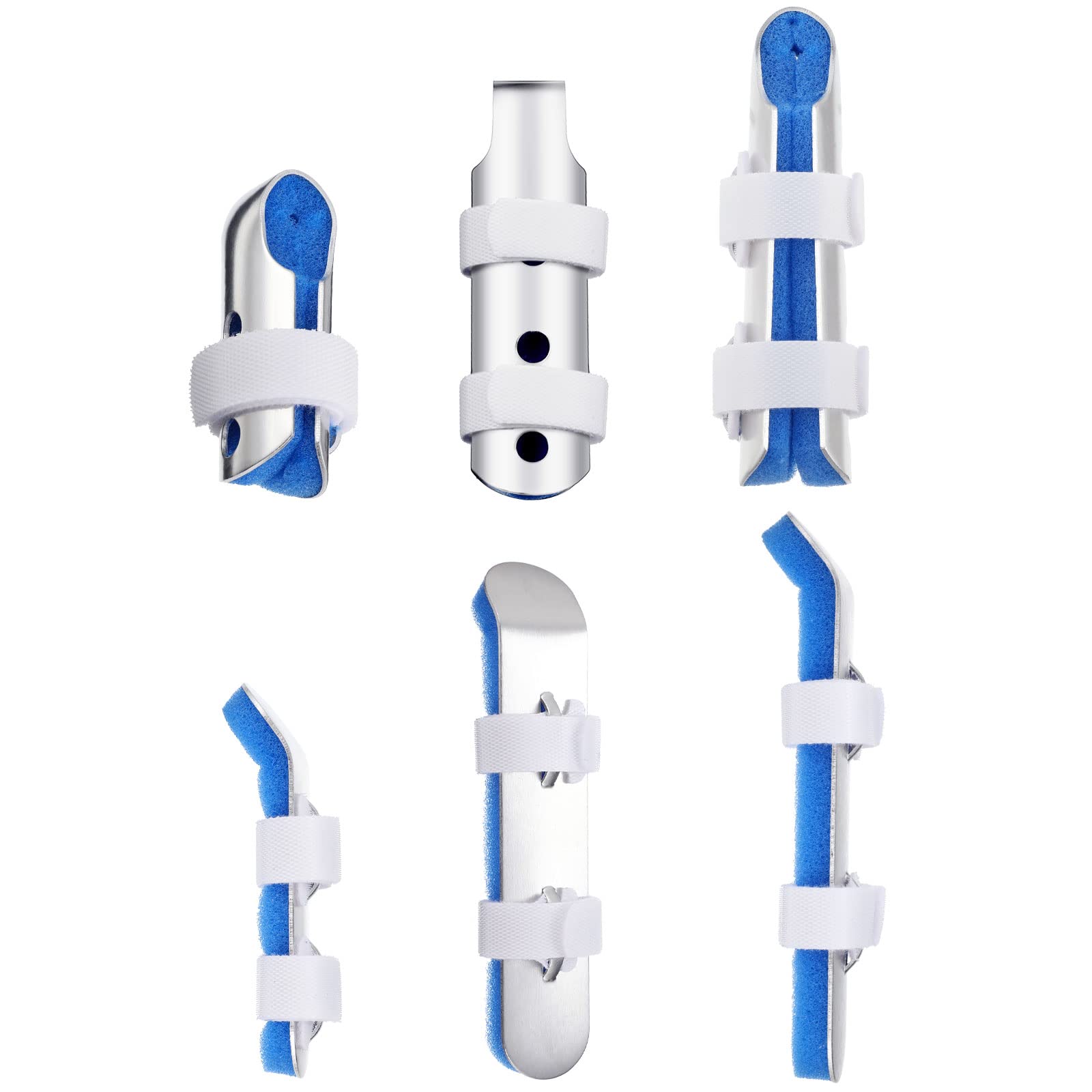 6 Pcs Finger Splint Metal Support Finger Brace Arthritis Knuckle Immobilization with Soft Foam Inner Band and Protective Vent for Adults and Children, 2 Styles, Different Sizes(Blue)