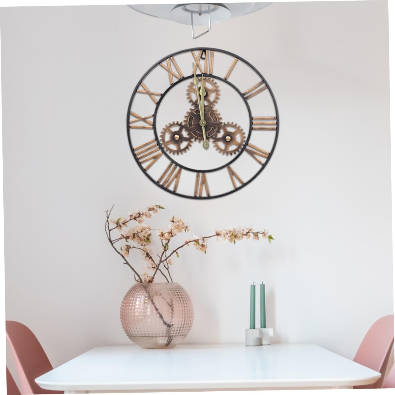 Cabilock Reloj de Pared Redondo de Estilo Industrial, Colgante Sencillo para Ambientes de Sala, Alojamientos y Cafeterías