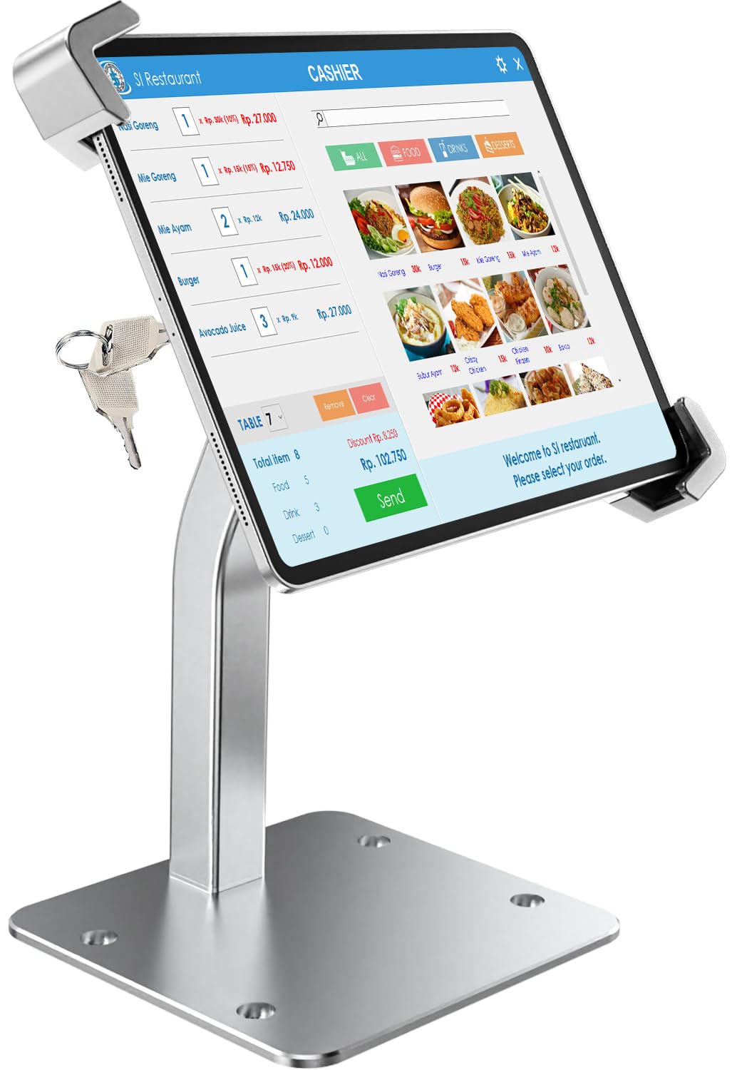 GDZN Anti-Theft Tablet Kiosk Stand with Lock Aluminum Arm Desk Security POS Tablet Stand for Retail Commercial Trade