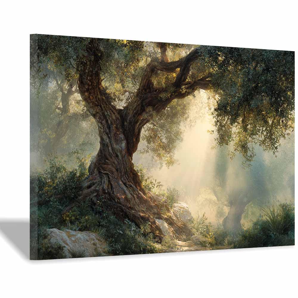 ZAMAEIU Tree of life wall decor Shadowy trees conceal On Canvas Prints Poster Pictures for Living Room Bedroom Home Office Wall Decoration(green)-50x70cm Framed