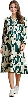 MomToBe Womens A-Line Maternity Dress Cotton Feel | Midi Length Pregnancy &amp; Feeding Dress with Zippers | Baby Shower &amp; Nur