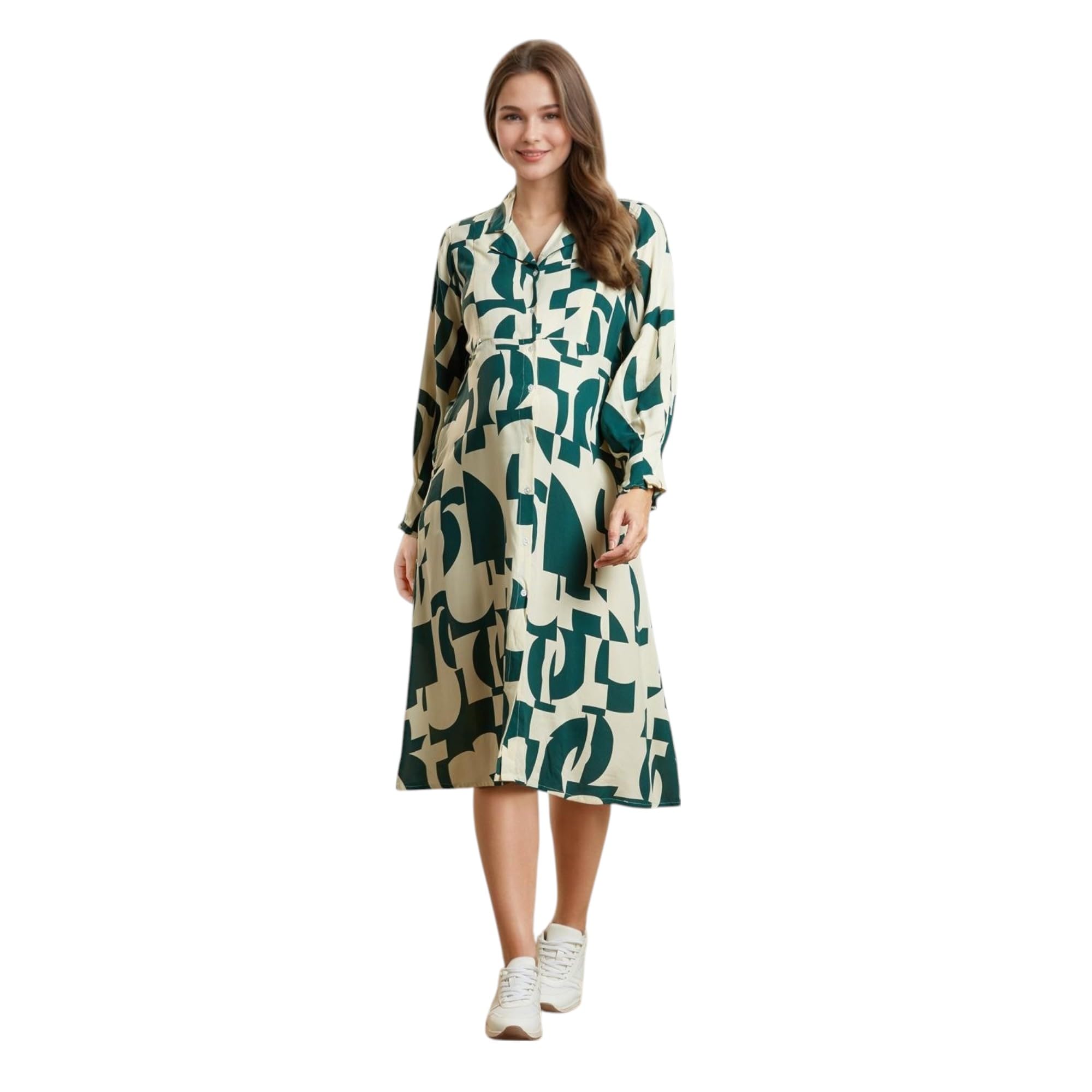 momtobe Women's Maternity Dress Cotton Feel | Midi Length Pregnancy & Feeding Dress with Zippers | Baby Shower & Nursing Gown for Women-picture-53