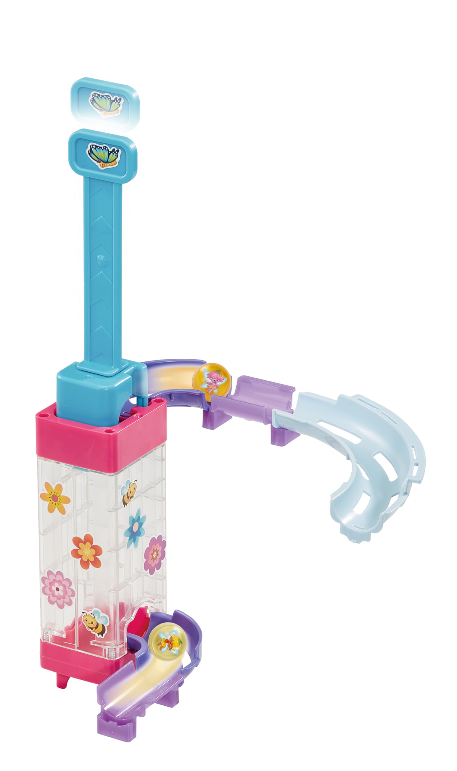 VTech Marble Rush Petal Power, Juego de construcción para niños, 96 Piezas de construcción y 6 canicas, Carrera interactiva de mármol con temática de Flores, Juego imaginativo, Adecuado para 4, 5, 6