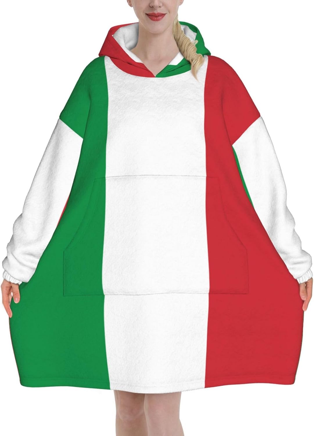 MUSM Italy Flag Print Blanket Hoodie Fleece Sweatshirt Blanket With Sleeves And Pockets