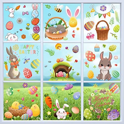 Hianjoo 160 Pièces 9 Feuilles Décorations de Pâques Autocollants, Lapins, Poulet, Papillon,...