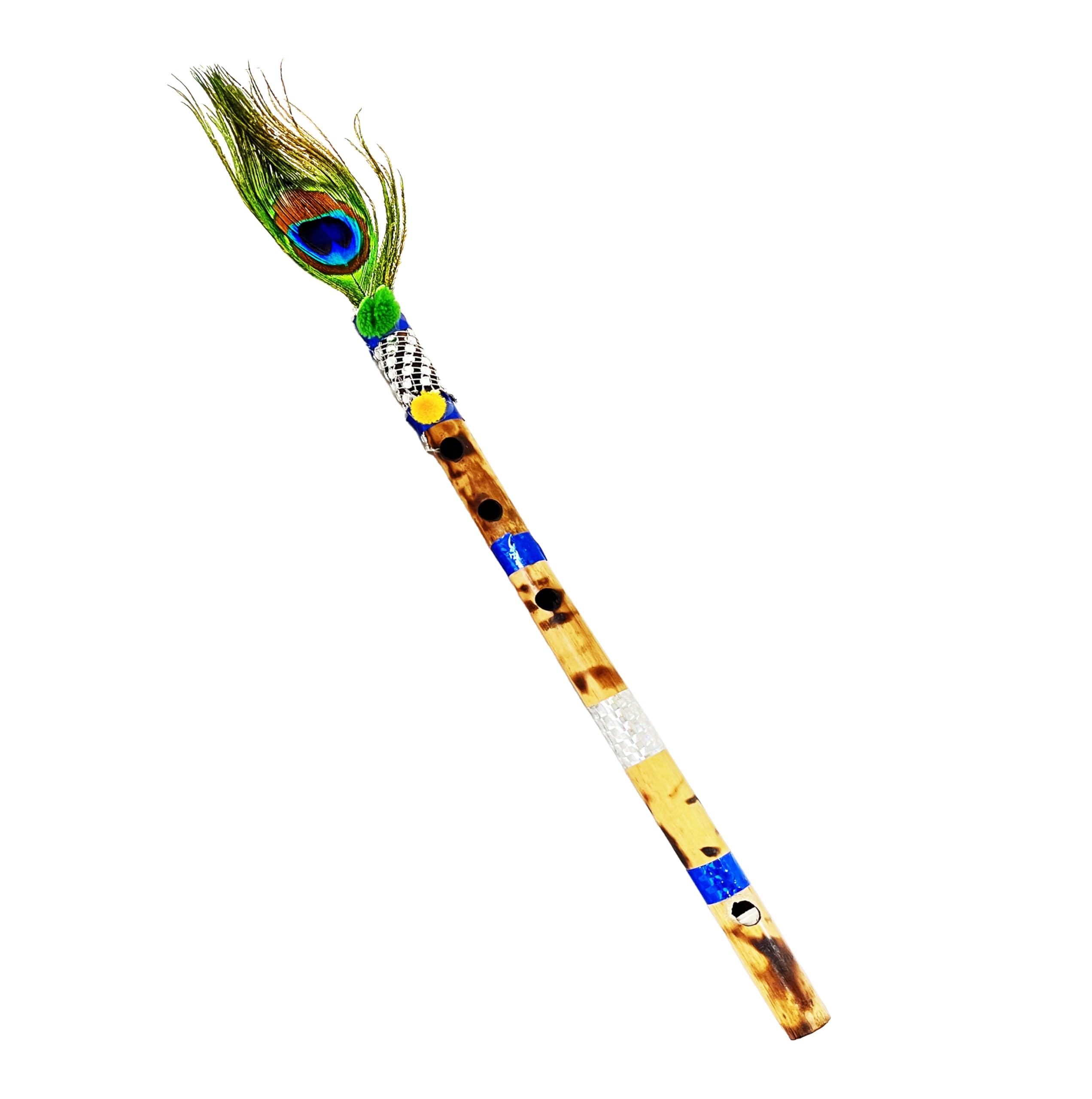 Awadh Bamboo Flute | Bansuri | Natural Medium Scale | for Professional/Beginner Basuri | Traditional flute with Peacock feather | 16 inch Bamboo Bansuri with peacock feather flute pack of 1