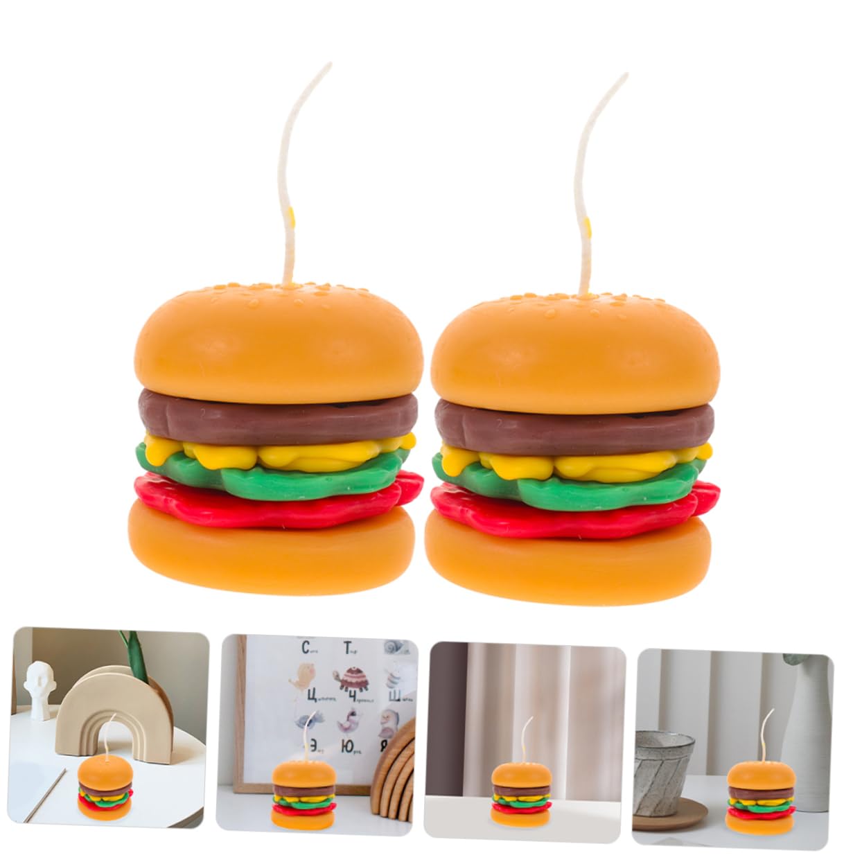 Velas de Naranja 2 Hamburguesa Piezas Cera Aromáticas | Ambiente Festivo, Decoración de Escritorio, Obsequio para Amigas y Novias