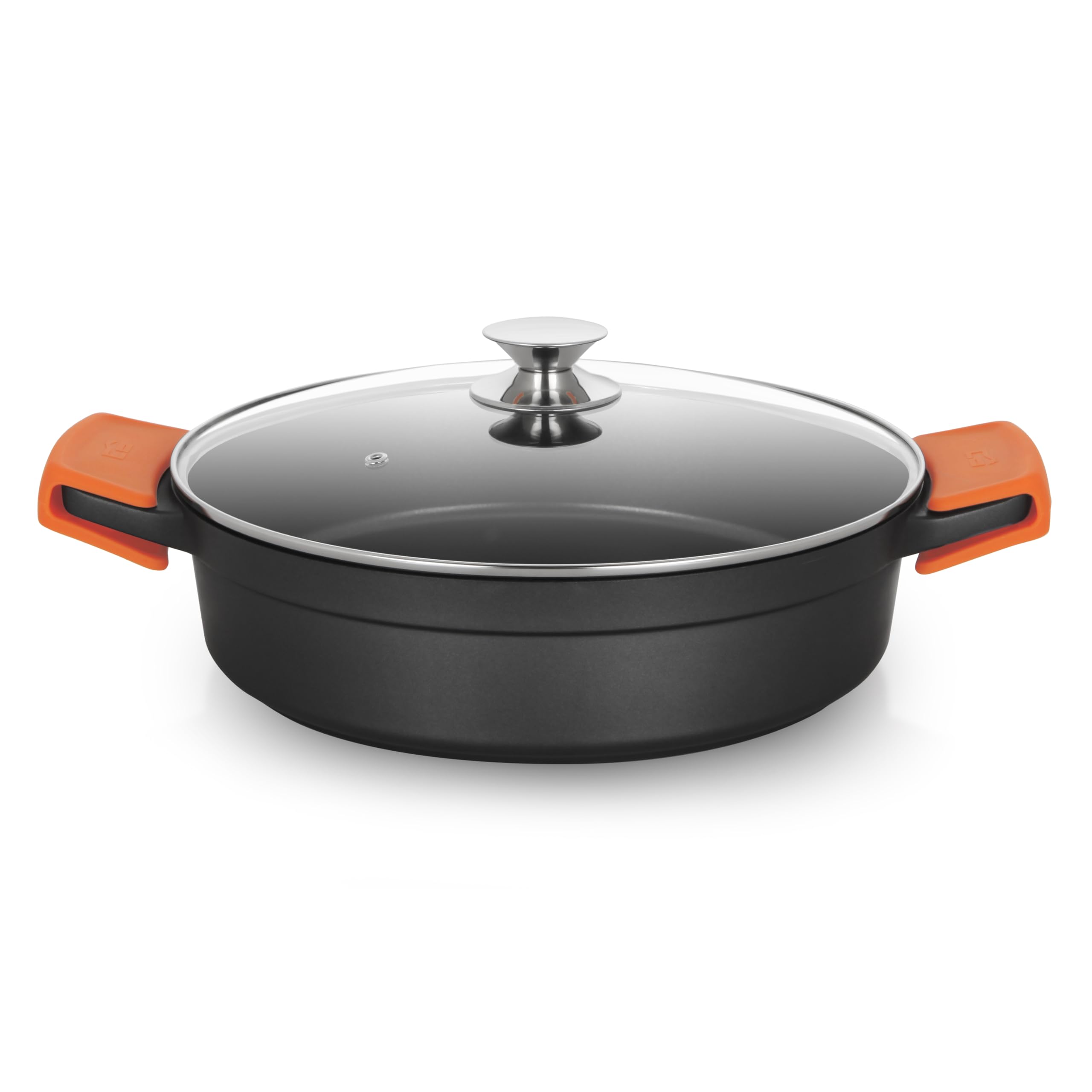 Orbegozo CDB 1036 - Casseruola bassa in alluminio forgiato, 8 L, superficie antiaderente senza PFOA, manici in silicone, coperchio in vetro temperato