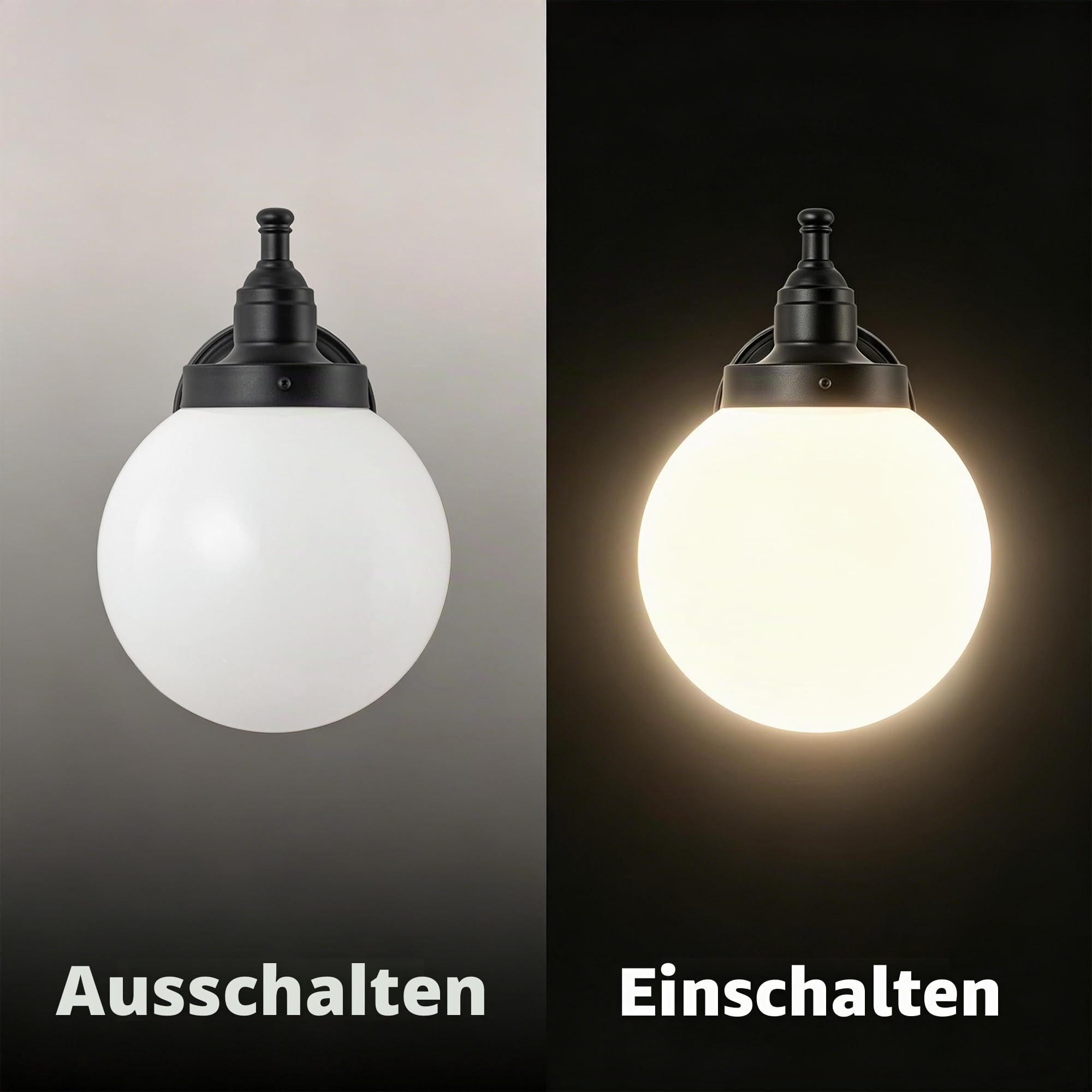 FTL Wandlampe Aussen Glaskugel, Industrial Außenwandleuchten, E27 Gartenwandleuchte, Ausenbeleutung Hauswand, Retro Außen Laterne Wandleuchte für Eingangstür, Garage, Terrasse, IP44 Wasserdicht