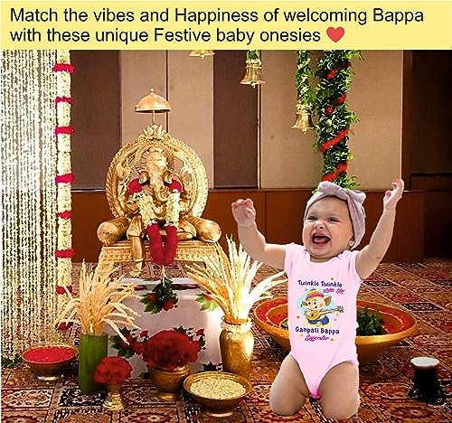 Image of Lillypupp Ganesh Chaturthi Dress For Baby Boy Girl| Ganpati Quotes Half Sleeve Unisex Cotton Romper Bodysuit For New Born Baby Clothes.