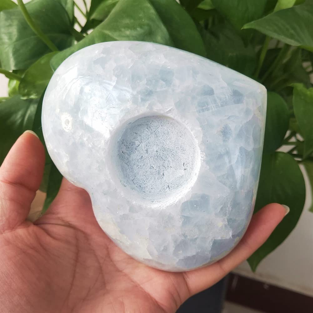 10-12cm Natural Celestite Crystal Heart Candleholder Celestine Quartz Gemstone Candlestick Decoration Suitable for Furniture Decoration (Size : 700-800g)