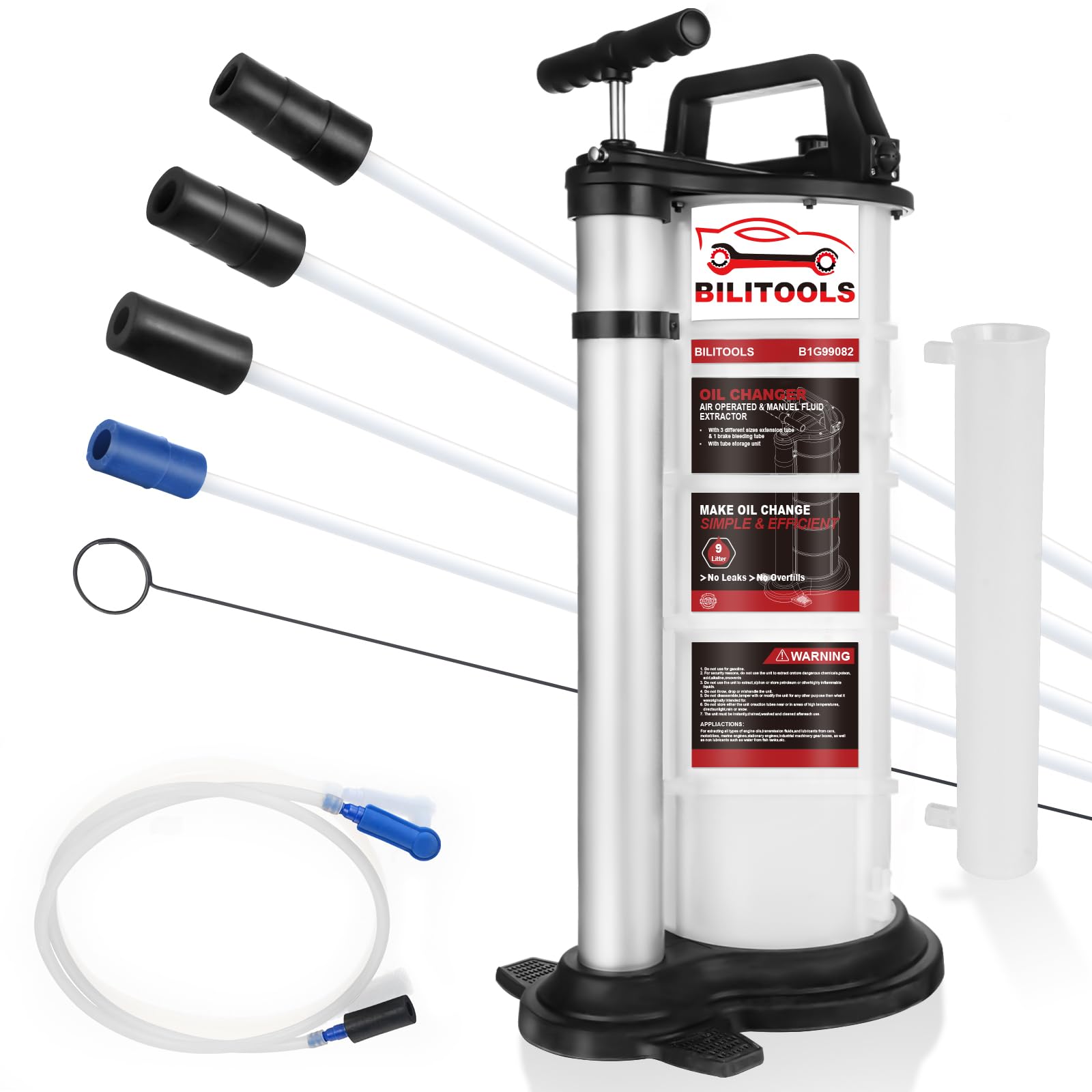 bilitools 9l pneumatic/manual oil extractor pump, vacuum oil fluid pump extractor 2 in 1 automotive oil change tool large capacity 2.4 gallon engine fluid extractor for boat marine jetski ect.