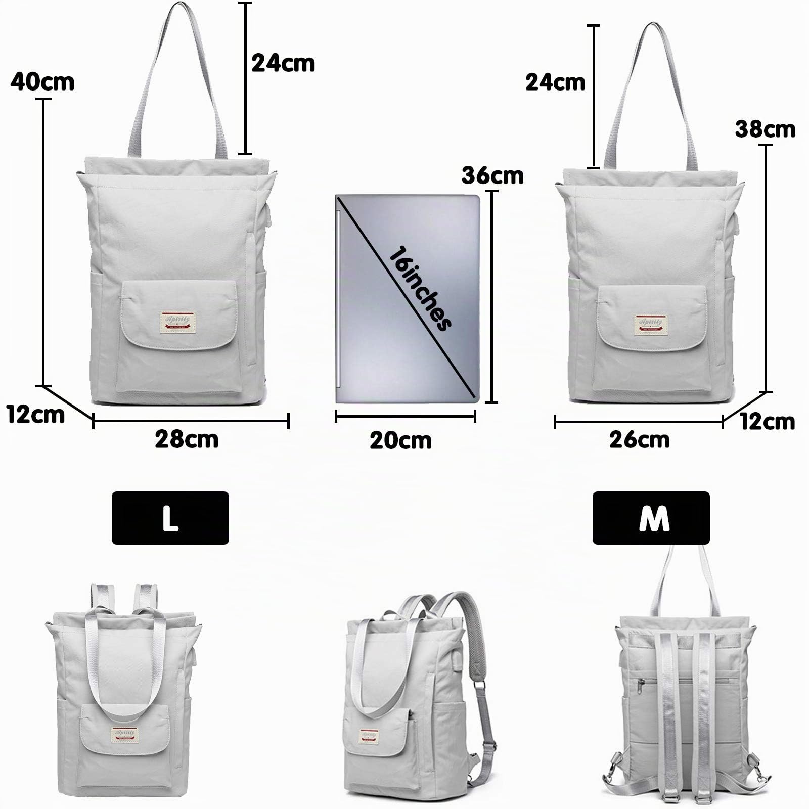 FANDARE Unisex Zaino Casual Borse a Tracoll con Caricatore USB Cinghia per Bagagli Borsa da Scuola Zainetto per 15.6 inch Laptop Backpack Scuola Viaggio Alunno Zaini Durevole Poliestere Grigio