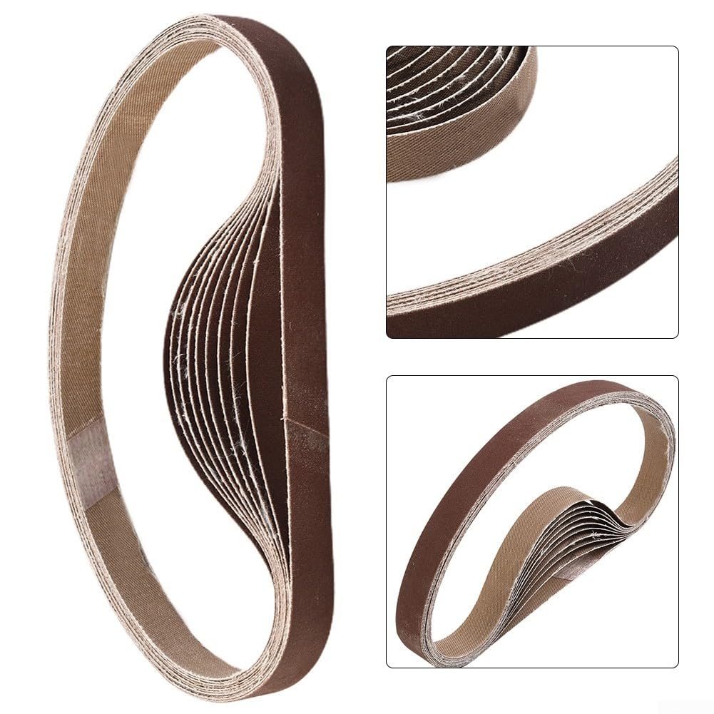 Juego de bandas de lija de óxido de aluminio de 15 x 452 mm, grano 60-600, para amoladora duradera para pulido de madera, metal, plástico, vidrio y piedra (600)