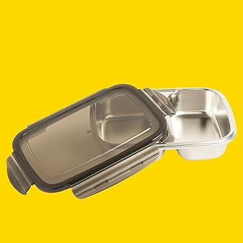 Stainless Steel Lunch Box with 2 Compartment | Leak-Proof | 850ml, Black