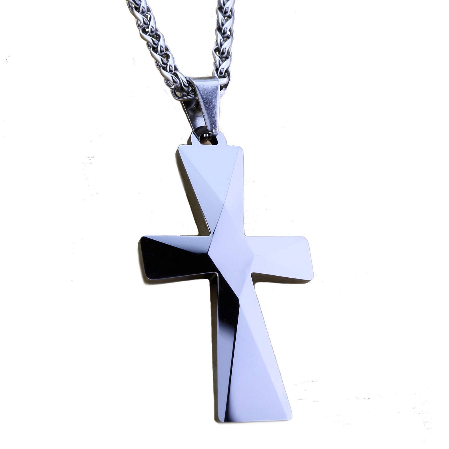 MJ Metals Jewelry Tungsten Carbide Crosses Large or Small with a Matching Color Cuban Chain Selection of Narrow or Wide