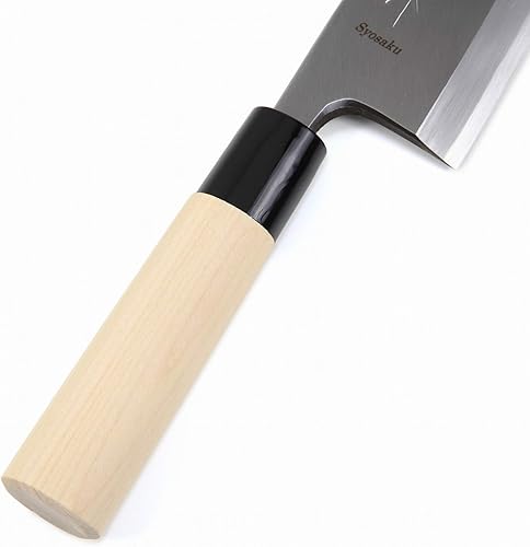 Miniatura 3 de Syosaku Cuchillo de chef japonés para sushi kigami (acero amarillo) - No.2 mango de madera de magnolia en forma de D, Deba 6 pulgadas (5.906 in)
