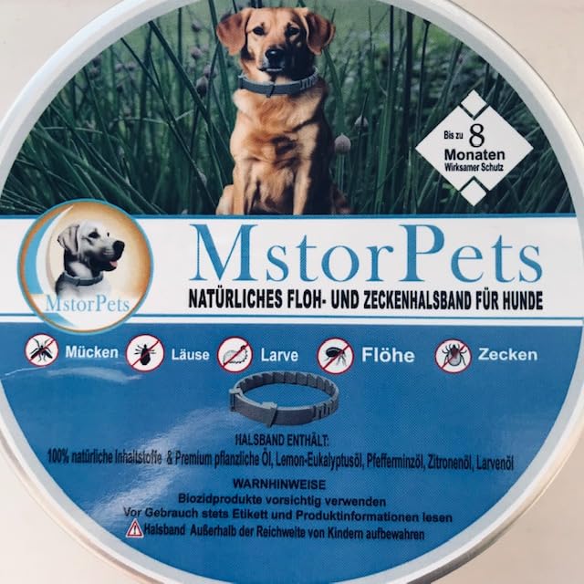 MstorPets | 100% Natürliches Flohhalsband ohne Chemie | Zeckenhalsband klein, & groß | Wasserdicht Größenverstellbar bis 8 Monate Zeckenschutz für Hunde | Anti Floh Hunde Katze [Grau]