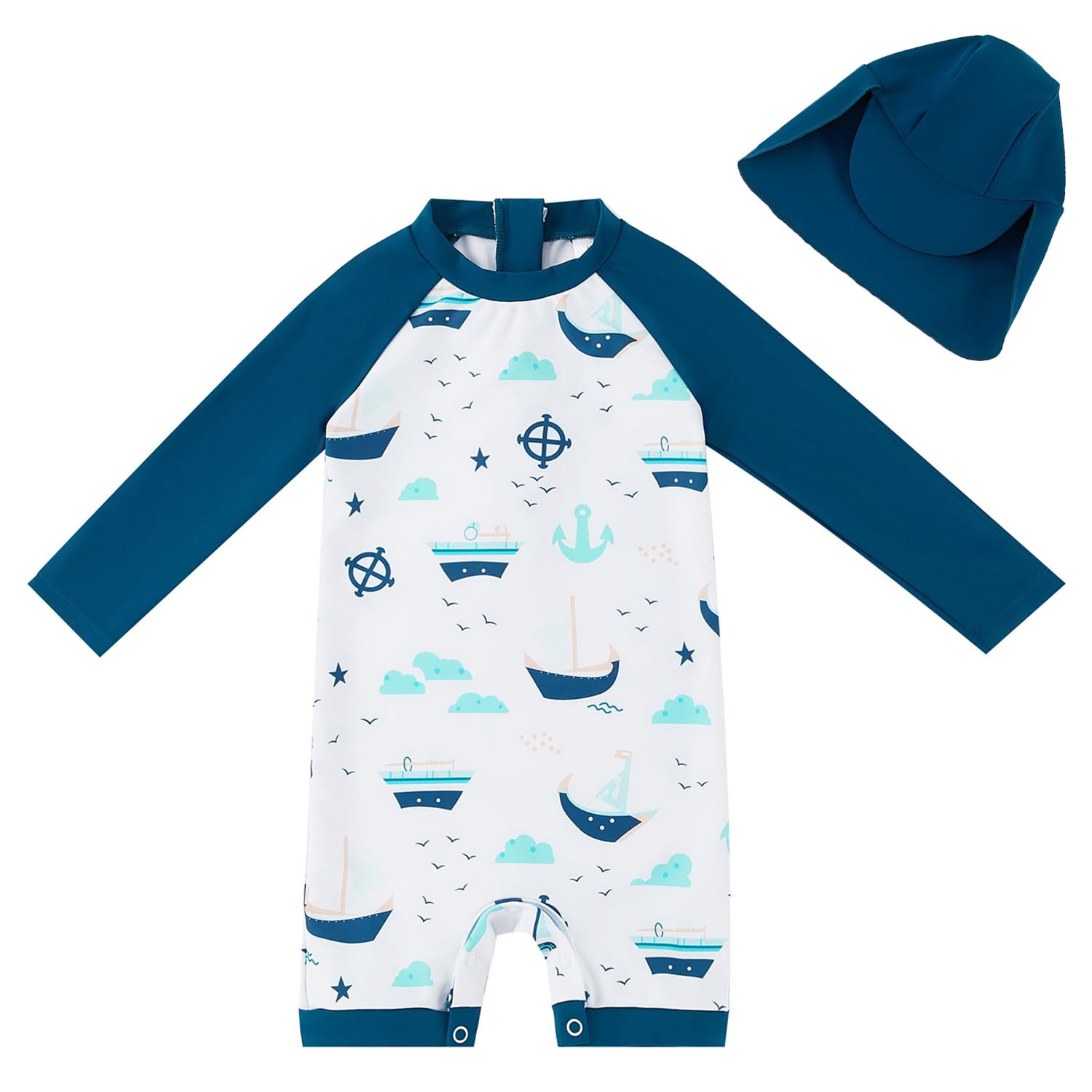 UMELOK Baby Boys UPF 50+ Sun Protection One Piece Rashguard Swimsuit with Snap Bottom