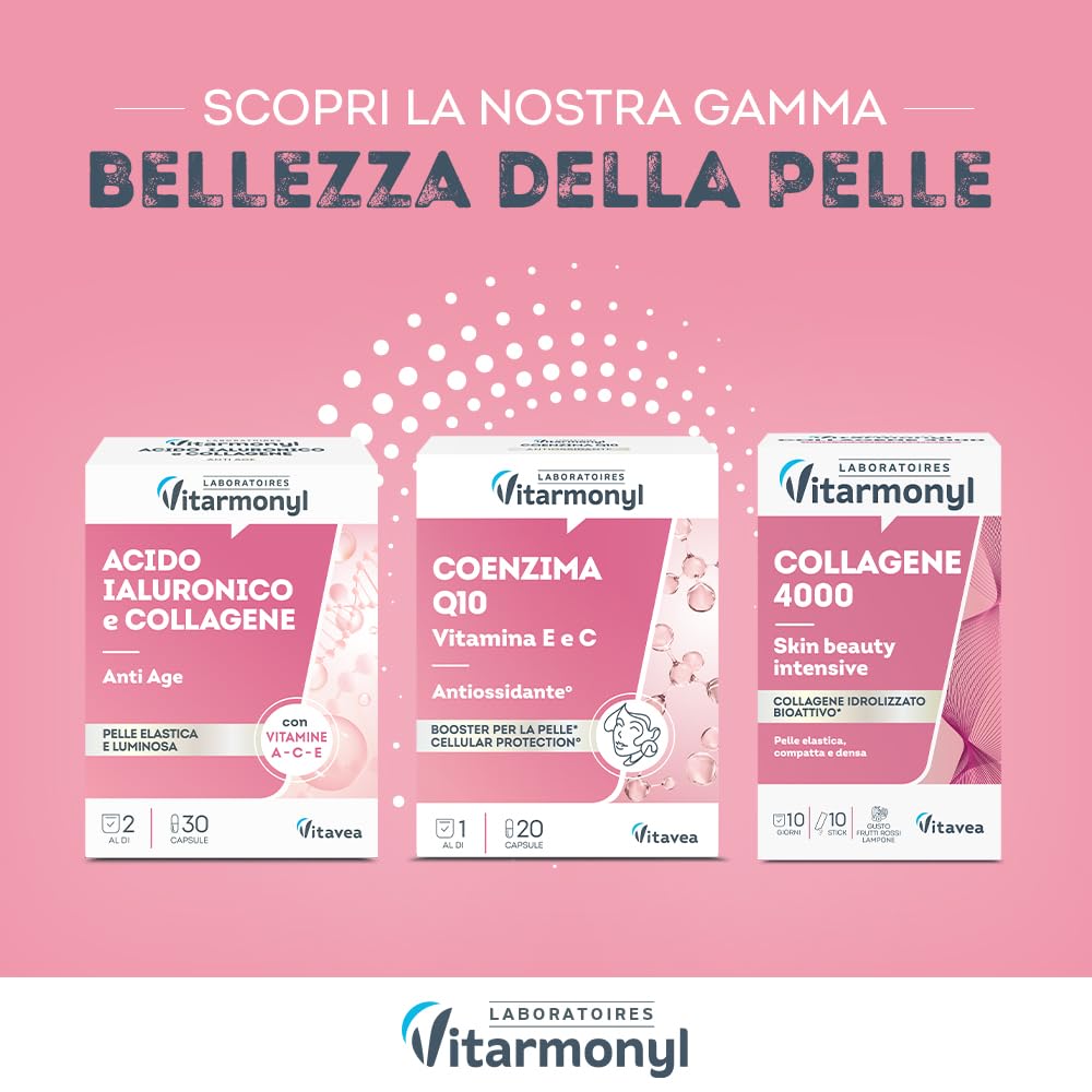 Coenzima Q10 con Vitamina E e C - Integratore Antiossidante per la Pelle e Protezione Cellulare - Benessere della Pelle - 20 Capsule - Vitarmonyl