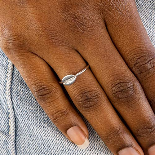 Pura Vida Silver-Plated Cowrie Ring, Brass Base Band Design, Size 5-93