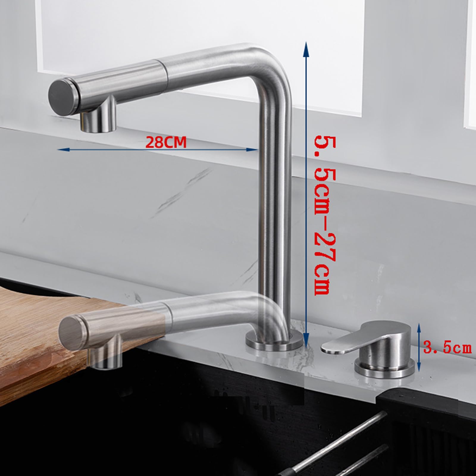 XJTNLB Grifo Cocina Extraible Cepillado Grifos Cocina Fregadero Negro para Ventana Rotación de 360 ° Grifo de Cocina Fregadero Monomando
