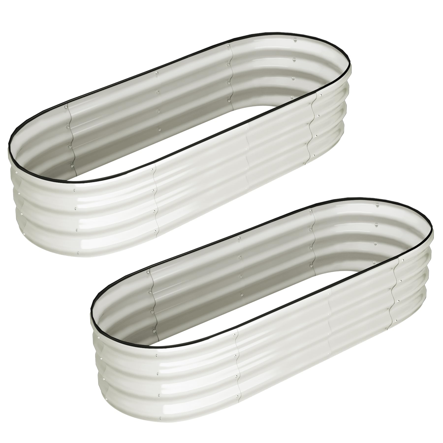 Set of 2 Oval Galvanized Steel Raised Garden Beds for Outdoor Gardening Enthusiasts – Large Planter Boxes Featuring Open Bottom Design for Superior Drainage and Aeration, Protective Safety Edges Ideal