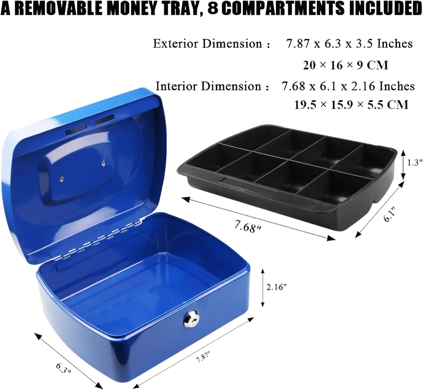 Portable Cash Box Safe with Removable Coin Compartment Tray – Locked ...