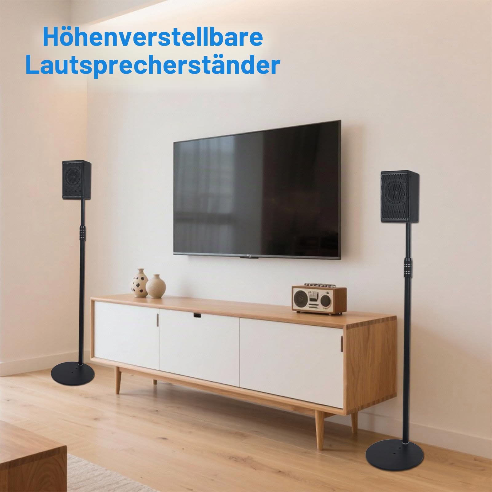 Höhenverstellbarer Lautsprecherständer für Satelliten- & Kleine Lautsprecher, 84-122cm Verstellbereich, Bis 8,8 Pfund Traglast, Einfache Montage, HD-718, 2er-Pack Schwarz