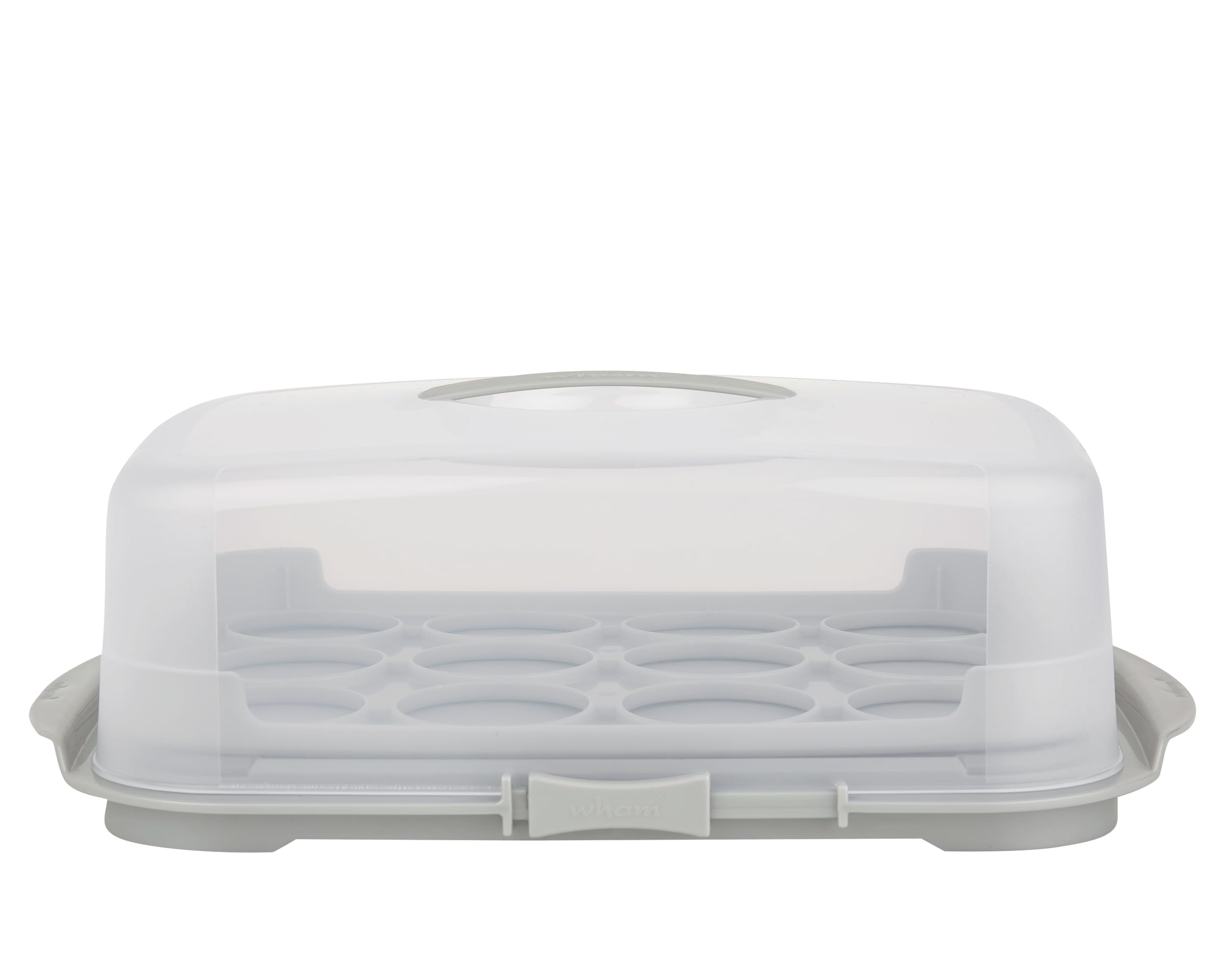 Darthome Large Cupcake Storage Caddy Carrier with Lid, Grey and Clear Plastic, 12 Cupcake Capacity, 44.5 x 31.5 x 15 cm, Dishwasher Safe