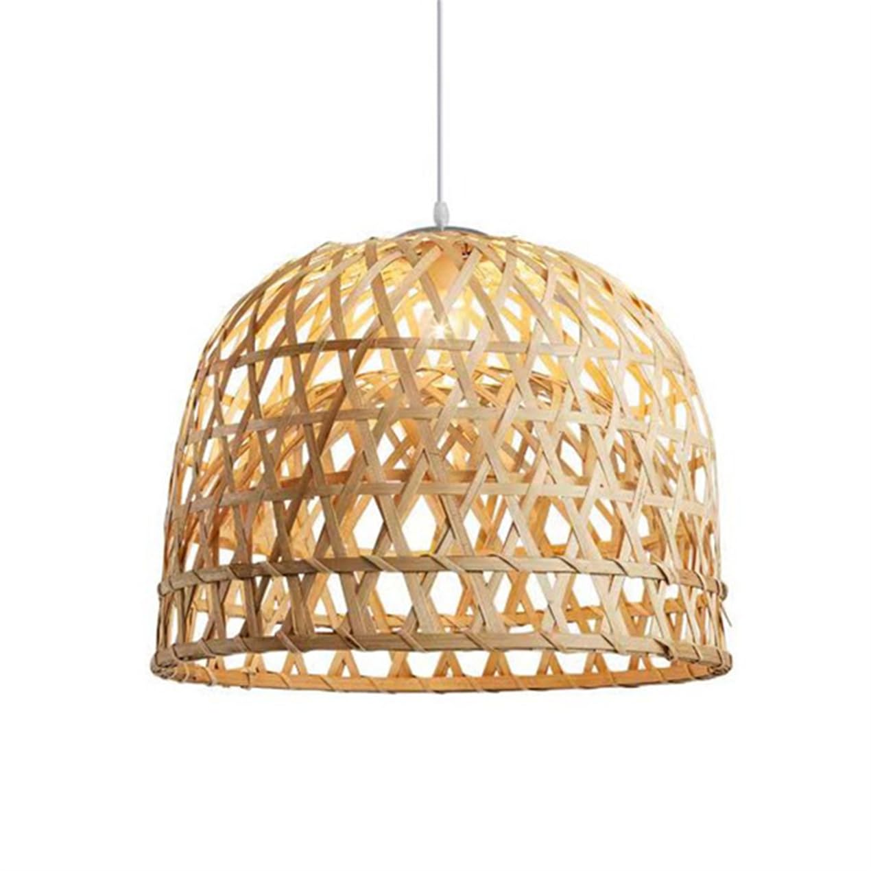 LQZCXMF 19.7'' Large Bamboo Wicker Chandelier 1-Light Kitchen Island Fixture Farmhouse Wicker Rustic Pendant Lights Adjustable Dome Hanging Light for Dining Room, Farmhouse,Foyer Boho Lighting