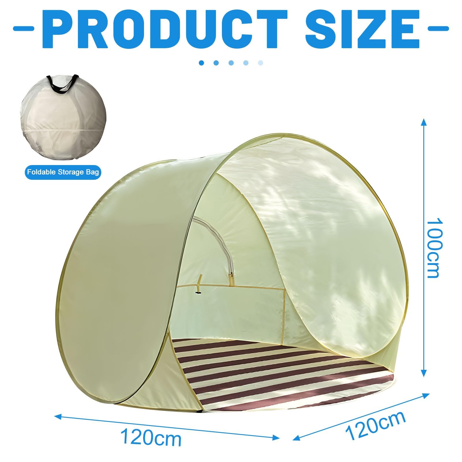 Tente De Plage Pop Up avec Protection UV XXL, 3-4 Personnes UPF 40+,Tente Plage Bebe Anti UV,Tente De Plage Jetable, Protection UV Et Pare-Vent, Abris De Plage, Protection Solaire Pop-up