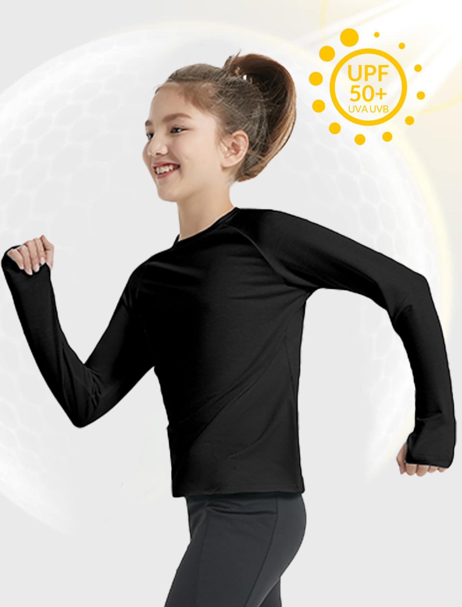 EXARUS Camicie a maniche lunghe per ragazze Athletic Quick Dry Top Performance Tees UPF 50+ con tasche fori per i pollici allenamento adolescenti