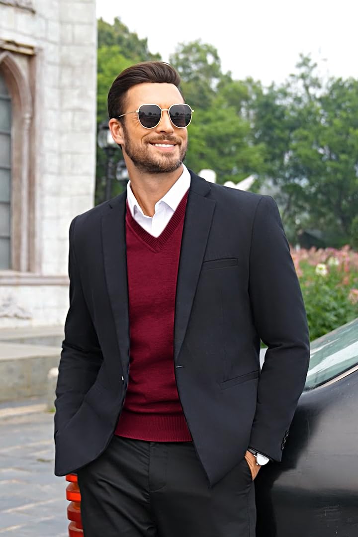 COOFANDY Chaleco sin mangas para hombre, clásico, ajustado, ropa de punto, cuello en V, casual, liso, suéter sin mangas