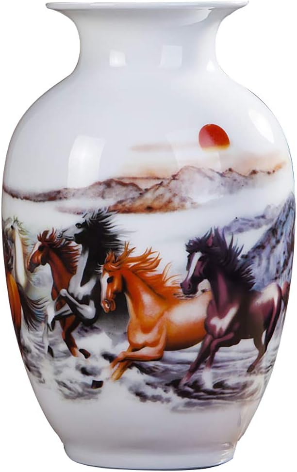 Chinese White Ceramic Vase, Jingdezhen Animal Horses White Porcelain Vases Home Decoration