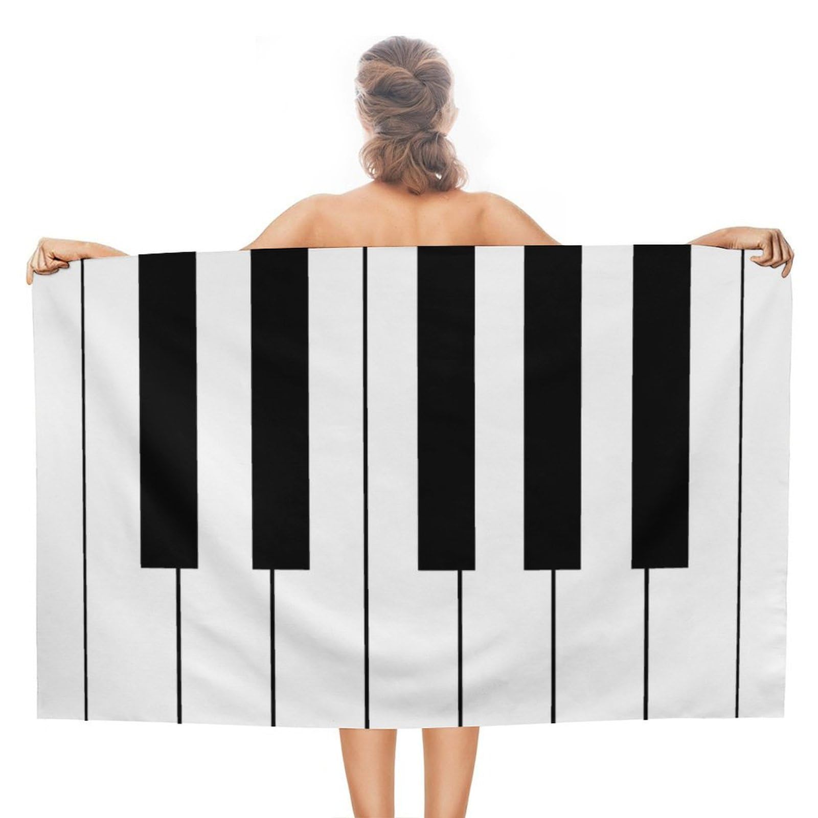 LEDFCVSU Beach Towel, Music Piano Keys Bath Towel, Absorbent Towel for Swimming, Sports, Travel