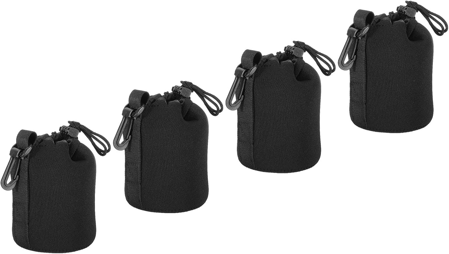 PATIKIL Camera Lens Bag, 4 Pcs 3.3" ID x 5.5" H Drawstring Lens Pouch with Thick Protective Neoprene, Lens Case for DSLR Camera Lens, Water Coffee Cups Black 3.5" ID x 5.5" H
