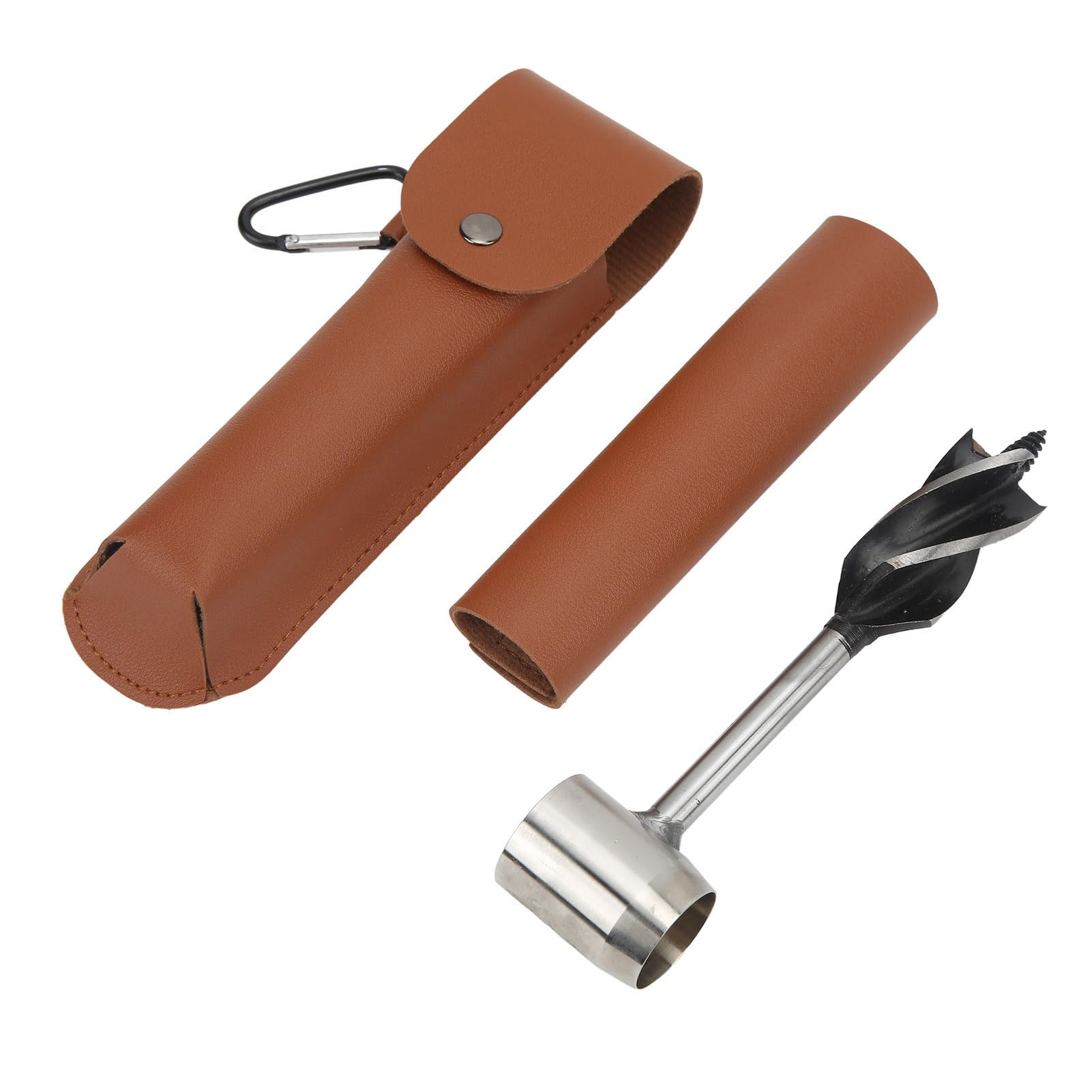 Jeu de Clés à Tarière Manuelles, Foret à Bois Manuel Multifonctionnel en Acier Inoxydable avec Sac de Rangement (Sac en cuir brun et étui)