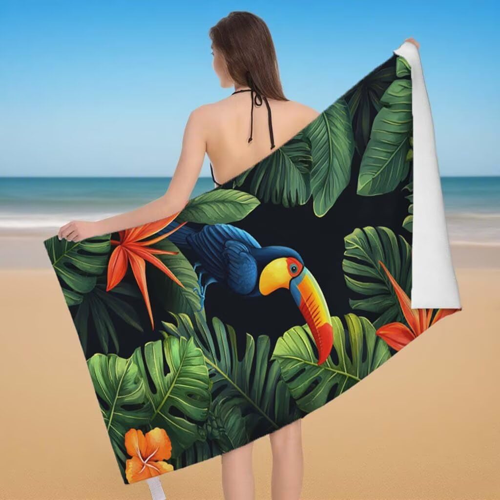Toalla de Playa Grande 220x100cm/35x70cm, Juego de 2 Toalla Microfibra XXL de Antiarena, Toallas Playa Suave Ligera, Absorbente Secado Rápido, Beach Towel Viaje Yoga, Regalo Mujer Hombre (Pájaro) F-61