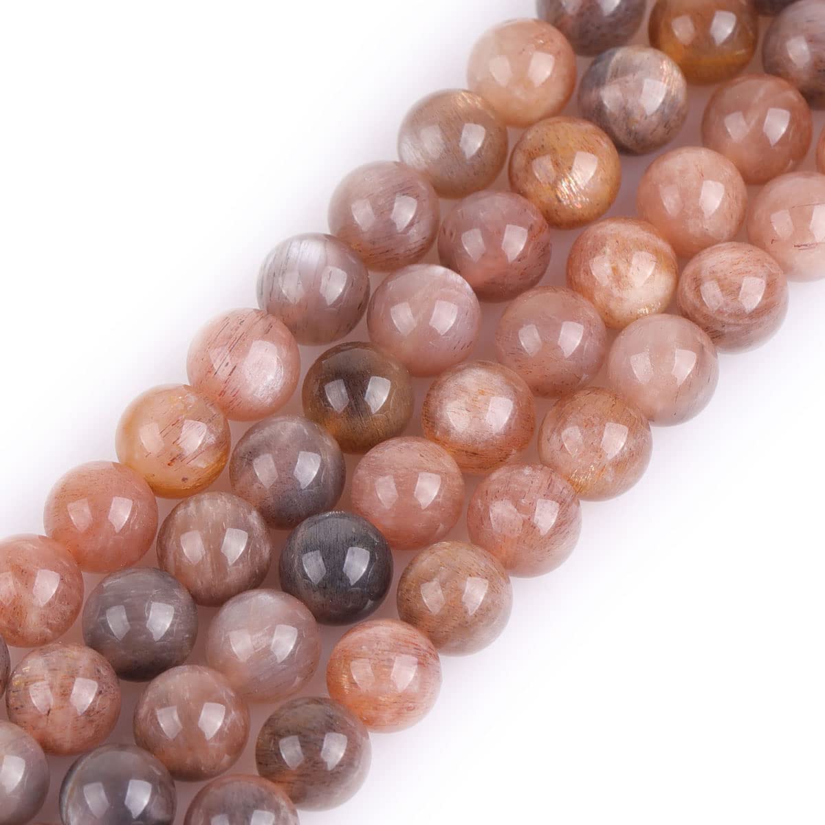Gem-Inside 6mm Brown Natural Stone Sunstone Round Polished Chakra Beads for Jewelry Making Bulk 15" DIY Handmade Craft Supplies (63pcs/Strand)