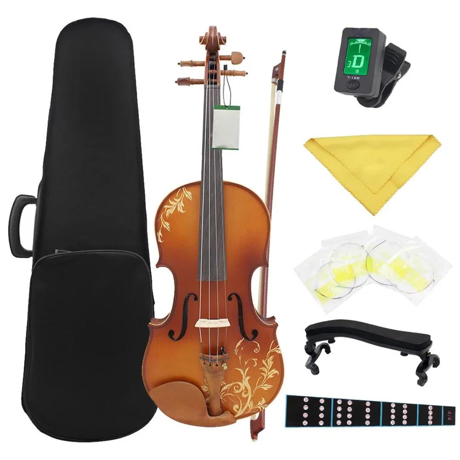 Skrzypce Instrumenty Muzyczne Skrzypce Akustyczne 4/4 Dla Początkujących Dorosłych Z Futerałem Smyczkiem Strunami Podpórką Na Ramię Stroikiem Tkaniną I Akcesoriami(Set 2)