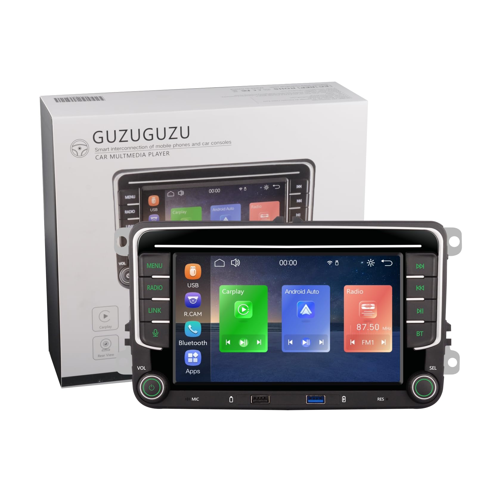 Arranque en 3s Radio Coche VW,Carplay para Golf 5/6,Passat B6/B7,Polo 6r,T5 | VW Radio para Golf 5/6/Plus,Passat B6/B7/CC,EOS,Polo 6R,T5,CarPlay,Android Auto,SWC,Pantalla IPS,Bluetooth/FM RDS/DSP/CANBUS