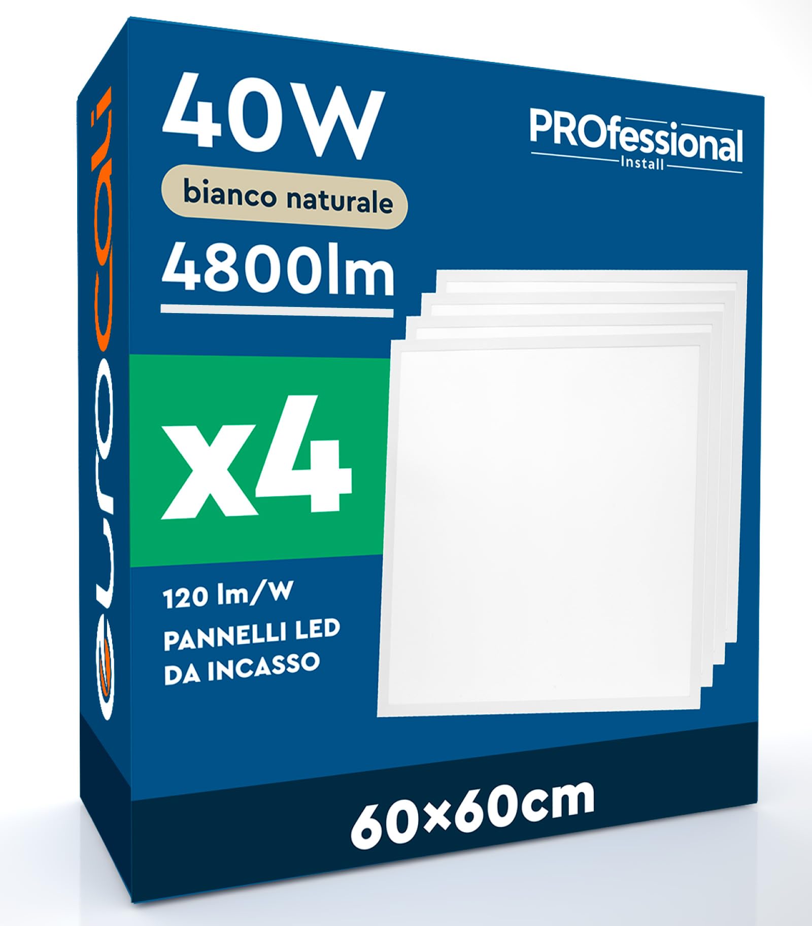 4 Pannelli LED 60x60 40W Quadrati da Incasso 4800 Lumen - Luce Naturale 4000K - Plafoniera da Ufficio Alta Luminosità 120 lm/W Lampada da Soffitto per Controsoffitti Modulari