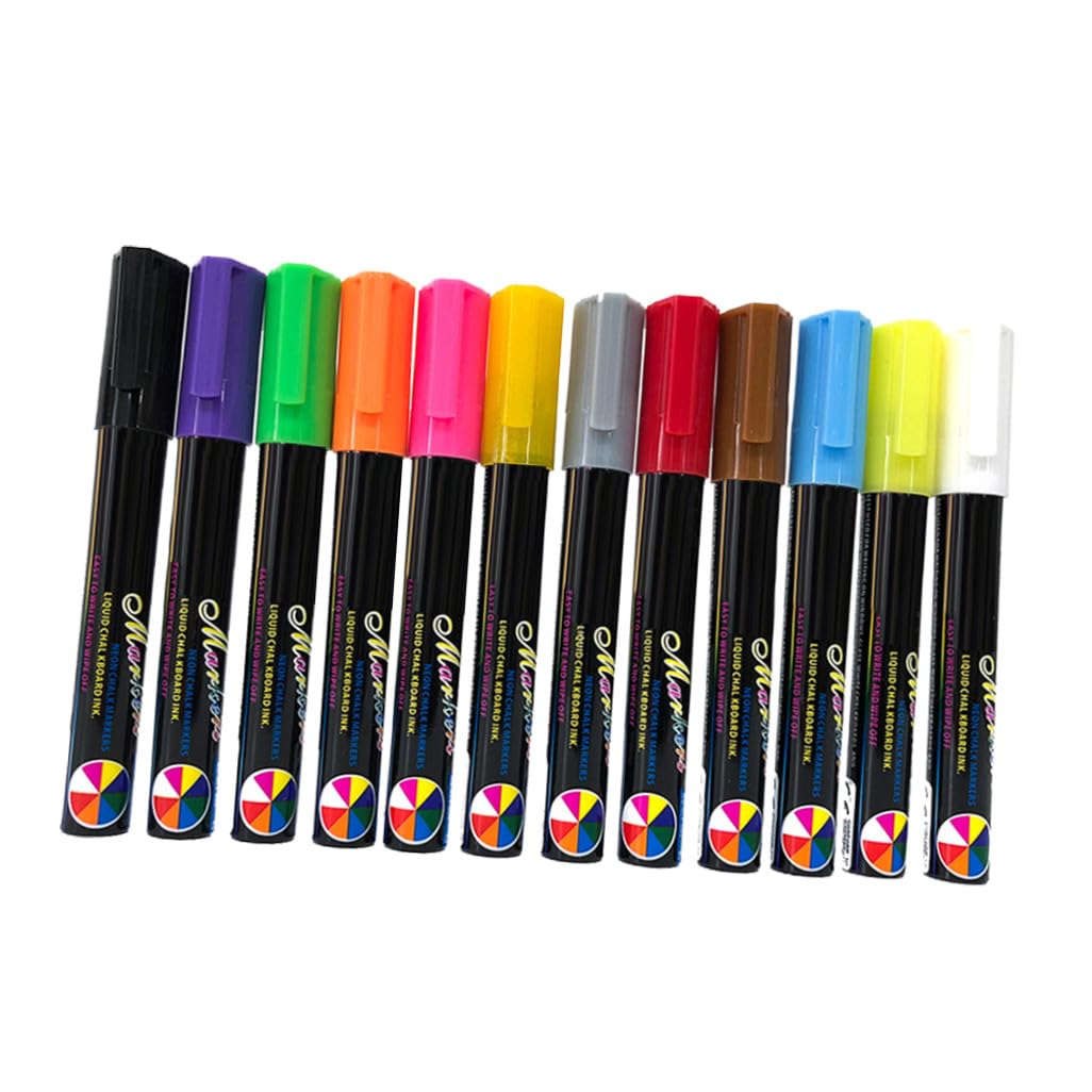 Homoyoyo Set 12 Pennarelli Gessetto Cancellabili, per Lavagna Bianca e LED Fluorescente, Corpo Ergonomico, Plastica Liquida, Regalo di Natale