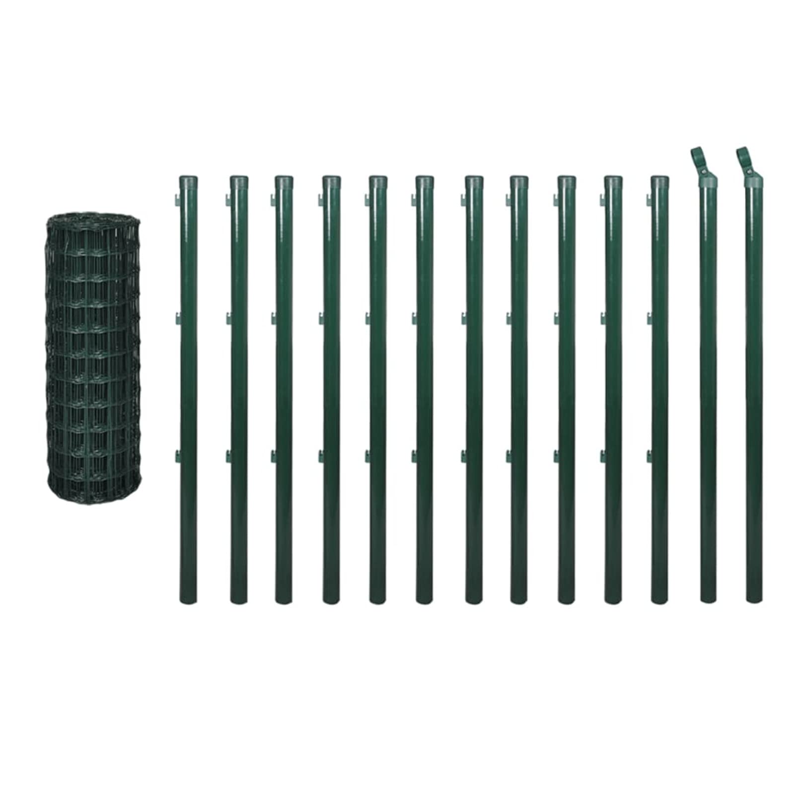 Eurozaun, Maschendrahtzaun, Zaunpfosten, Zaun Garten, Gartenzaun Komplettset, Gartenzäune, Katzenzaun, Hühnerzaun, Stahl 25 x 1,5 m Grün