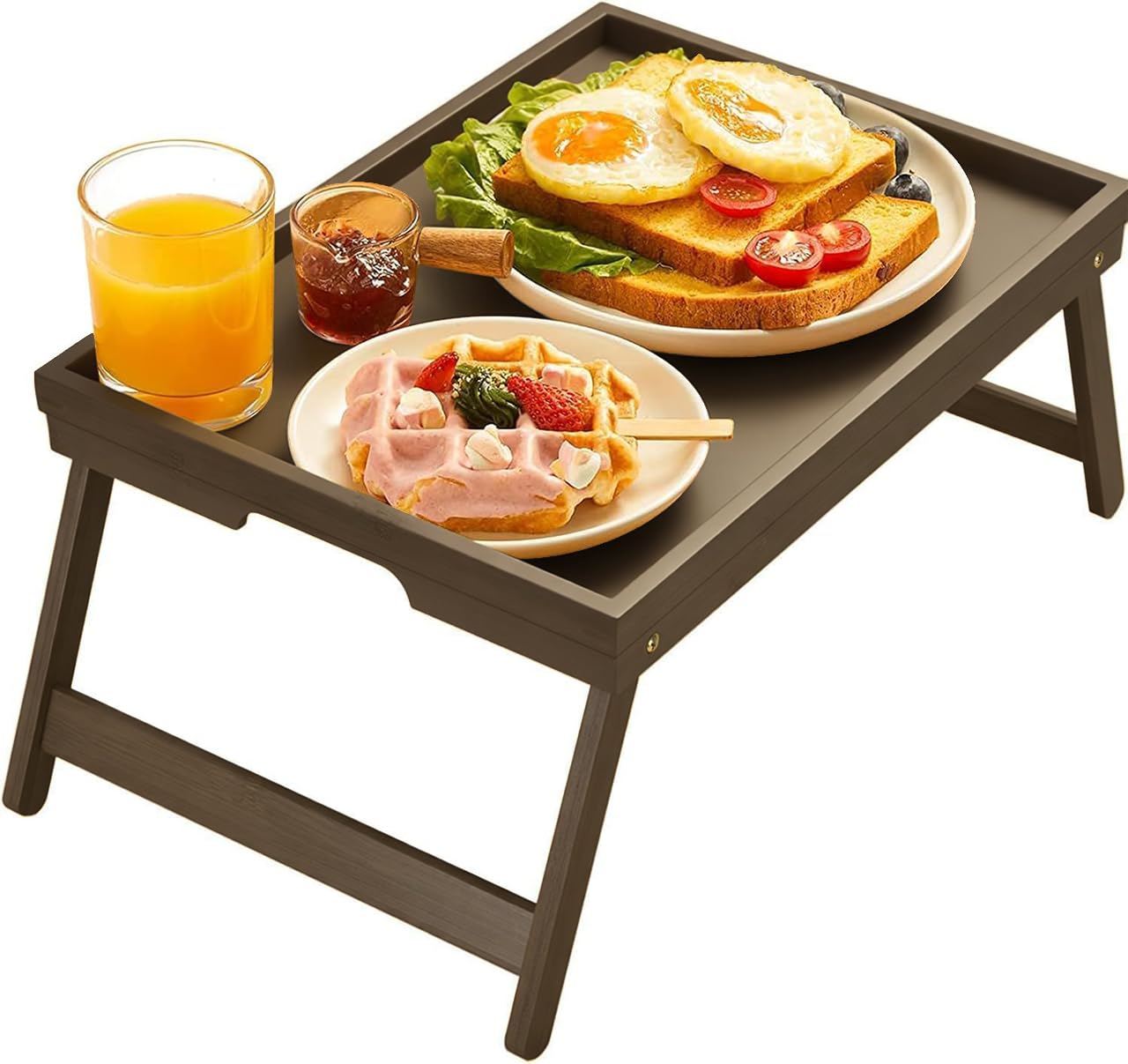 Pipishell Bed Tray Table with Folding Legs, Bamboo, Medium Size, Brown